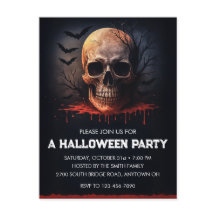 血まみれのドクロのハロウィンパーティー招待状ポストカード