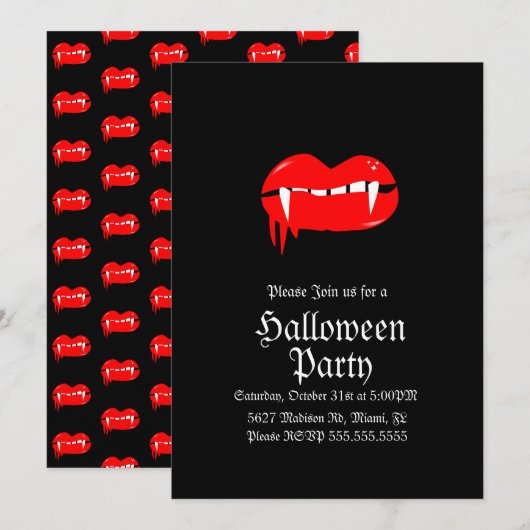 血まみれの唇ヴァンパイアハロウィンバースデーパーティー 招待状 (正面/裏面)