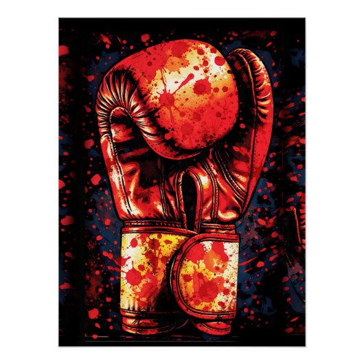 血まみれの赤いボクシンググローブ ドラマティックアート ポスター (正面)