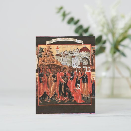 血を流す女性の正教会クリスチャンの癒し ポストカード (スタンド正面)