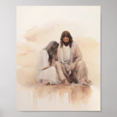 血を流す女性を癒すイエス – ミニマリストwate ポスター (正面)