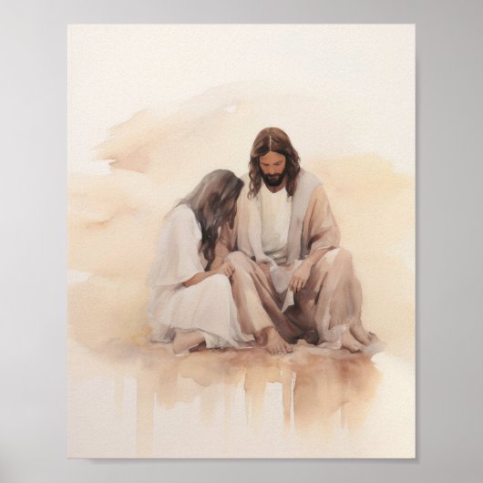 血を流す女性を癒すイエス – ミニマリストwate ポスター (正面)