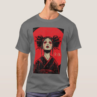 血を流す日本芸者女性アート 女性 少女 Tシャツ