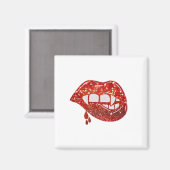 血を滴らせるフェイクグリッターの吸血鬼の唇 マグネット (正面/裏面)