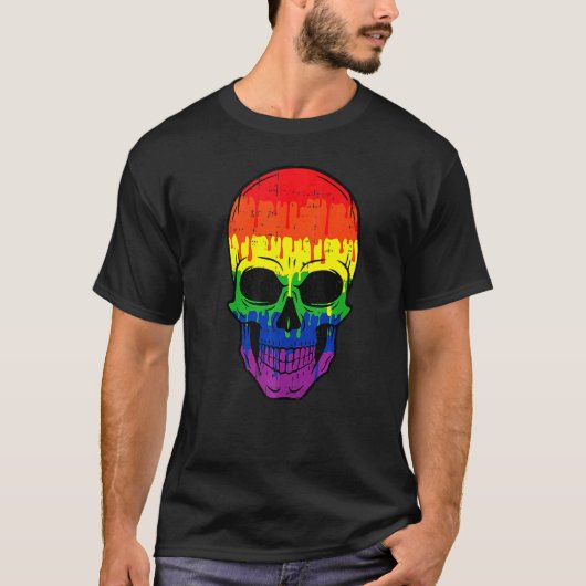 血スカルlgbtゲイプライド衣装簡単ハロウィーン tシャツ (正面)