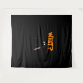 血ナイフ殺傷黒皮付き殺傷猫 タペストリー (正面(横))