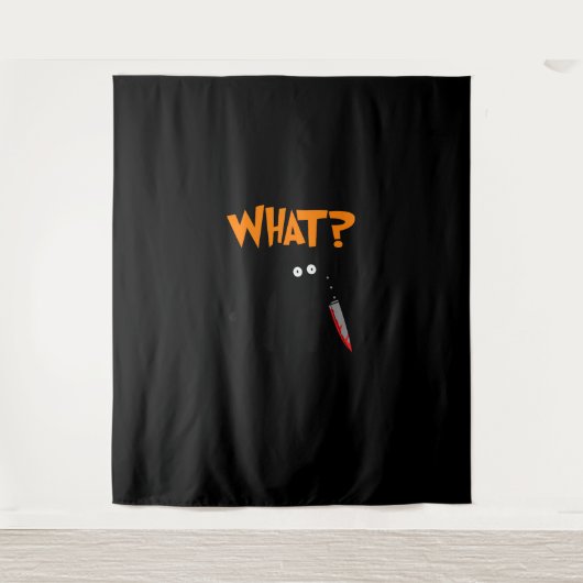 血ナイフ殺傷黒皮付き殺傷猫 タペストリー (正面)