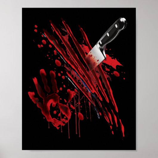 血ナイフ血染め血液(ばちゃばちゃ)跳ねる図 ポスター (正面)