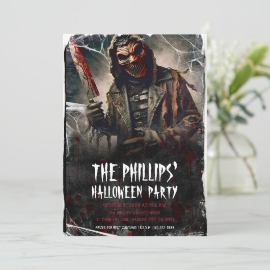 血ナイフ&ホラーハロウィーンマスクパーティー 招待状 (スタンド正面)