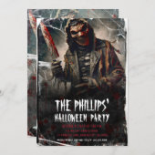 血ナイフ&ホラーハロウィーンマスクパーティー 招待状 (正面/裏面)