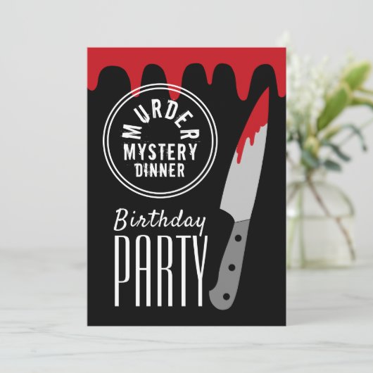 血ナイフ、殺人事件のミステリースタンプ誕生日パーティー 招待状 (スタンド正面)