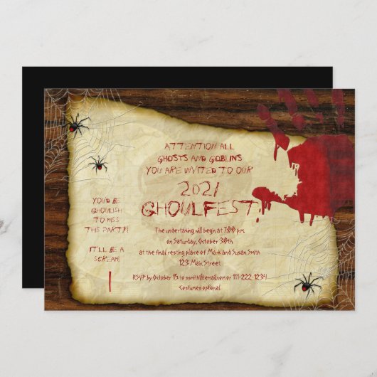 血ハンドハローウィンパーティ招待状 招待状 (正面/裏面)