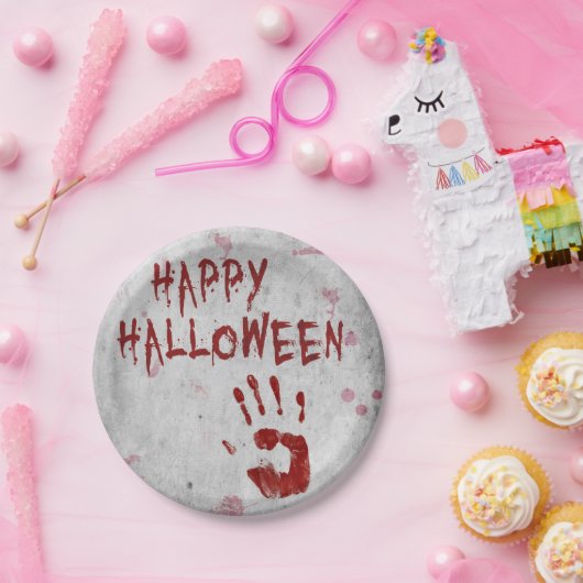 血ハンドプリントハロウィーン ペーパープレート (パーティー)