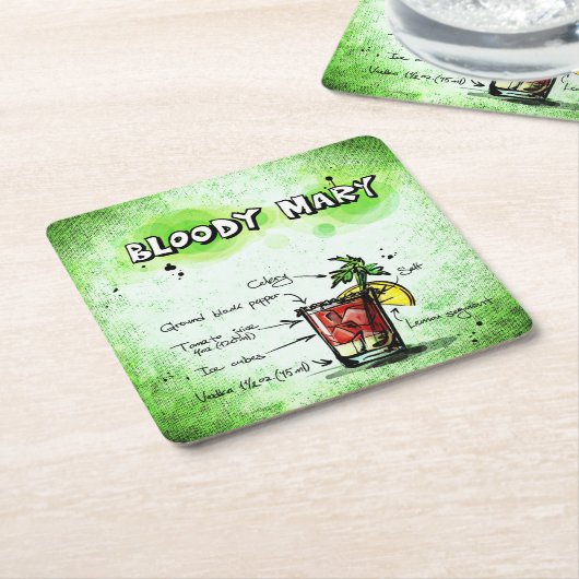 血メアリーレシピ スクエアペーパーコースター (アングル)