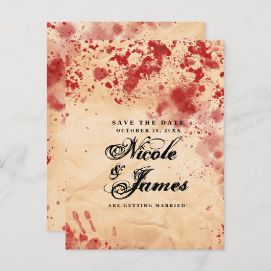 血ヴィンテージ紙ハロウィーン日付を保存 案内ポストカード (正面/裏面)