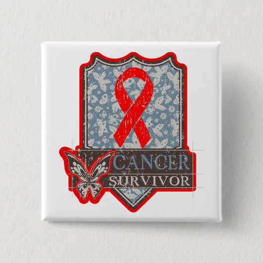 血中がん生存者ヴィンテージ蝶 缶バッジ (正面)