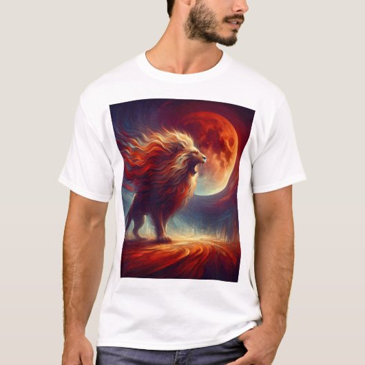 血威厳のある月の下のライオン。 Tシャツ (正面)