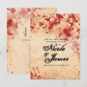 血染めのヴィンテージ紙 ハロウィン セーブ・ザ・デート 案内ポストカード (正面/裏面)