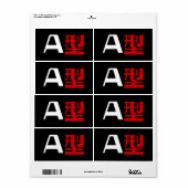 血液型A日本の漢字 ラベル (フルシート)