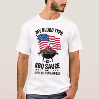 血液型BBQソース赤白青7月4日 Tシャツ