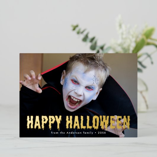 血液滴下ハッピーハローウィン写真 箔シーズンカード (立ち正面)