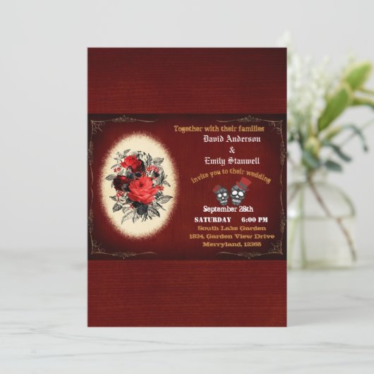 血液赤フローラゴシックスカルハロウィ結婚ーンズ 招待状 (スタンド正面)