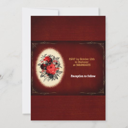 血液赤フローラゴシックスカルハロウィ結婚ーンズ 招待状 (裏面)