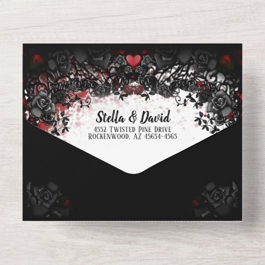 血液(ばちゃばちゃ)跳ねるエレガントハロウィーン結婚式RSVPメニュー オールインワン招待状 (裏面)