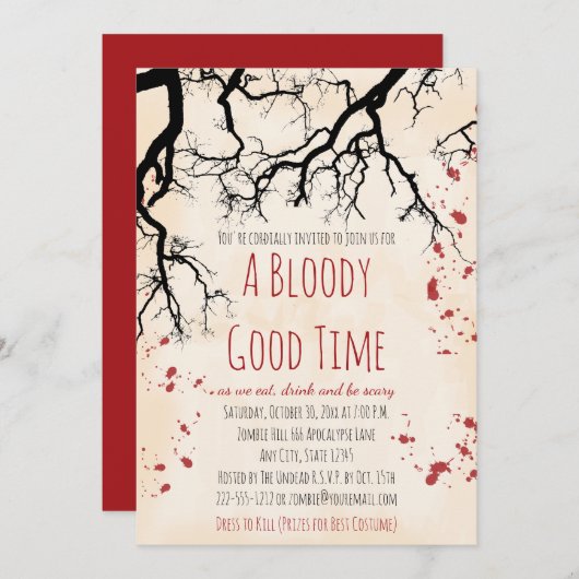 血液（ばちゃばちゃ）跳ねる不気味なハロウィーン招待状 招待状 (正面/裏面)