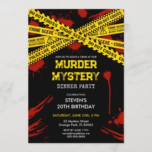 血痕のある殺人謎の誕生日パーティー 招待状 (正面)