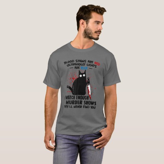 血痕は赤い紫外線で青いC Tシャツ (正面フル)