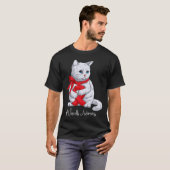 血管炎啓発月間 赤いリボン 猫 ふざけた Tシャツ (正面フル)
