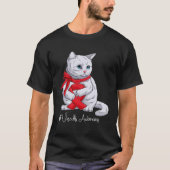 血管炎認識度月赤いリボン猫 Tシャツ (正面)