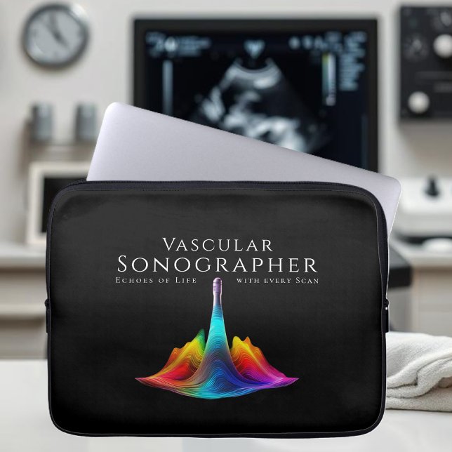 血管超音波撮影カラフル波 ラップトップスリーブ (Vascular Sonographer-Colorful Ultrasound Waves Laptop Sleeve)
