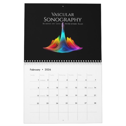 血管造影カラフル超音波波 カレンダー (2月 2026)