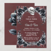 血紅のゴシック ブラック フローラル カップルシャワー 招待状 (正面/裏面)