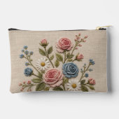 血色と青の刺繍バラ アクセサリーポーチ (裏面)