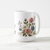 血色と青の刺繍バラ コーヒーマグカップ (正面右)