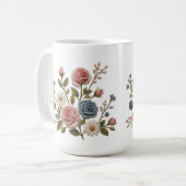 血色と青の刺繍バラ コーヒーマグカップ (正面左)