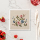 血色と青の刺繍バラ スタンダードカクテルナプキン (インサイチュ)