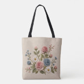 血色と青の刺繍バラ トートバッグ (裏面)