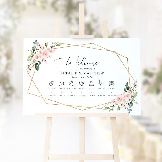 血色の花、ピンクの花、結婚式のタイムライン ポスター