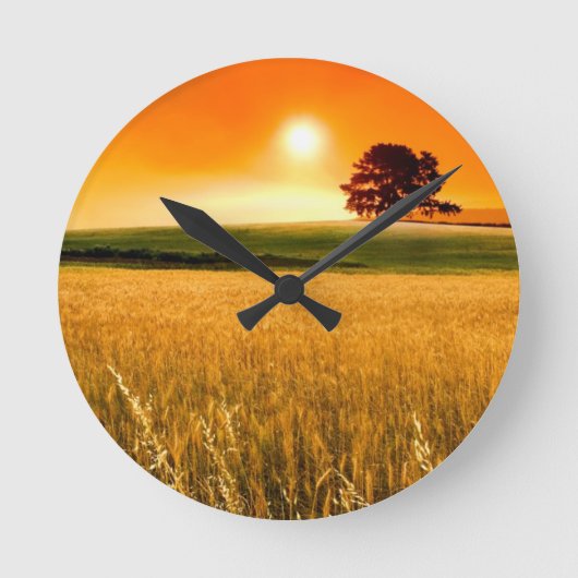 血赤い日没 ラウンド壁時計 (正面)