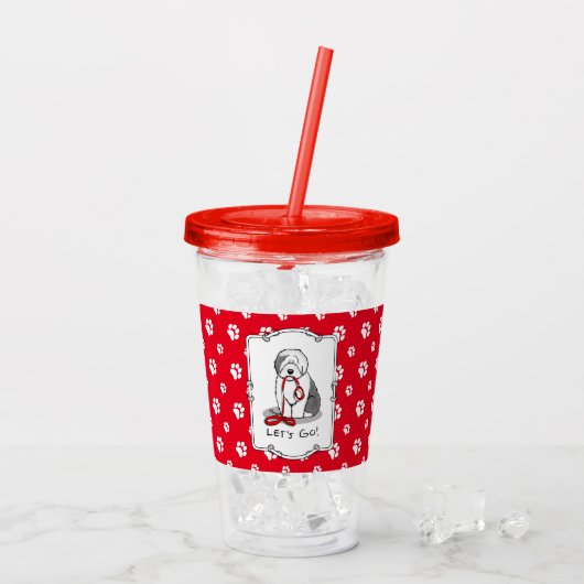 行おもしろいくぞ!古い英語シェプドッグを歩く(グレー1) アクリルタンブラー (アイス裏面)