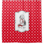 行おもしろいくぞ！古い英語シェプドッグを歩く（グレー1） シャワーカーテン (正面)