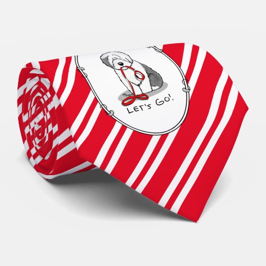 行おもしろいくぞ！古い英語シェプドッグを歩く（グレー1） ネクタイ (ロール)