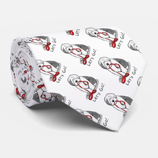 行おもしろいくぞ!古い英語シェプドッグを歩く(グレー1) ネクタイ (ロール)