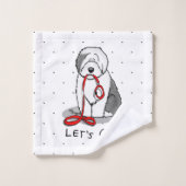 行おもしろいくぞ!古い英語シェプドッグを歩く(グレー1) バスタオルセット (ウォッシュタオル)