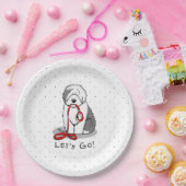 行おもしろいくぞ！古い英語シェプドッグを歩く（グレー1） ペーパープレート (パーティー)