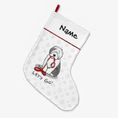 行おもしろいくぞ!古い英語シェプドッグを歩く(グレー1) ラージクリスマスストッキング (正面 (吊り時))